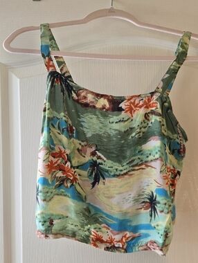 Floral Tropical Print Women's Tank Top - Green